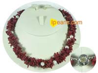 red coral necklace decorated with freshwater pearl on wholesale